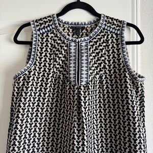 J.Crew Sleeveless Black and Beige Geometric Patterned Shift Dress Size 4